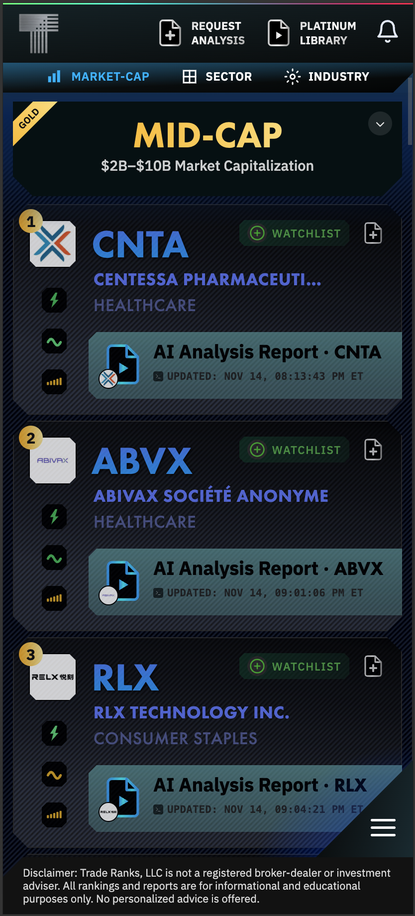 Trade Ranks app preview
